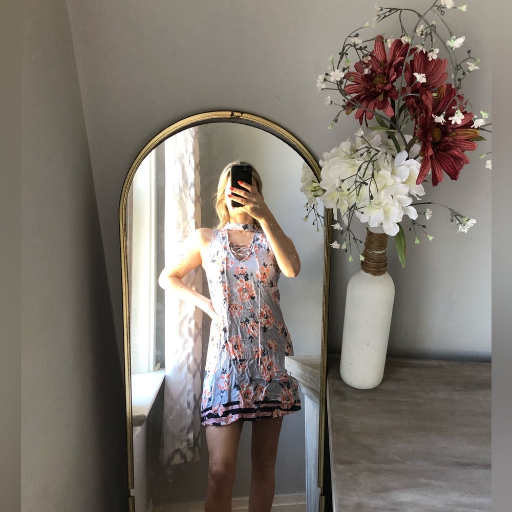 Summer dress lace up floral high neck